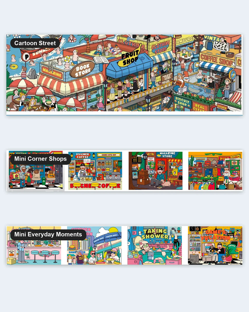 Cartoon Street Collection - three finished scenes overview