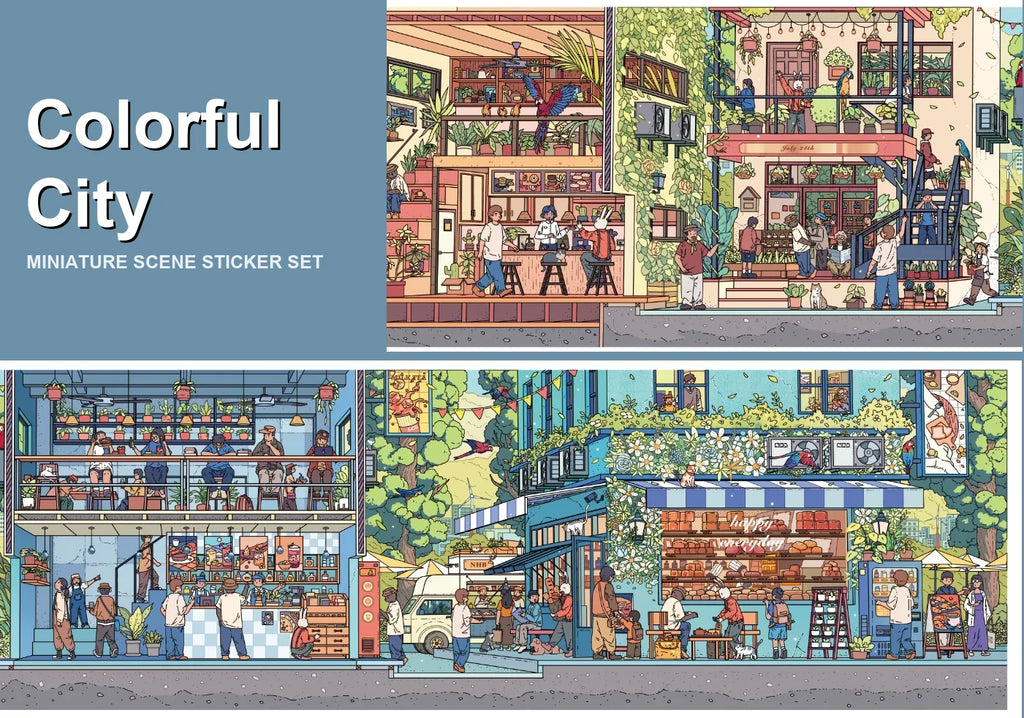 Miniature Scene Sticker Set - Colorful City