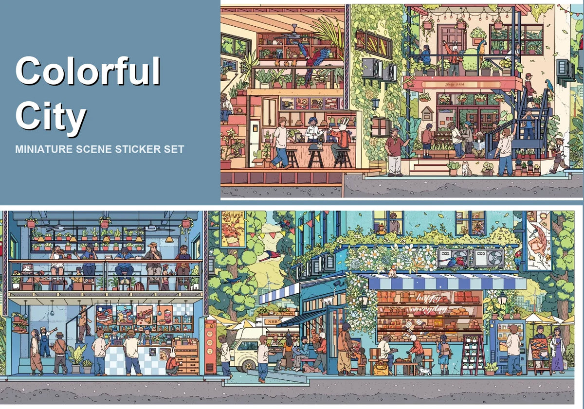 Miniature Scene Sticker Set - Colorful City