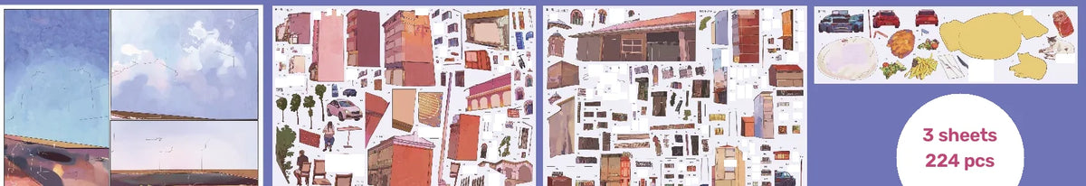 Street Sketches - scene card and sticker sheets