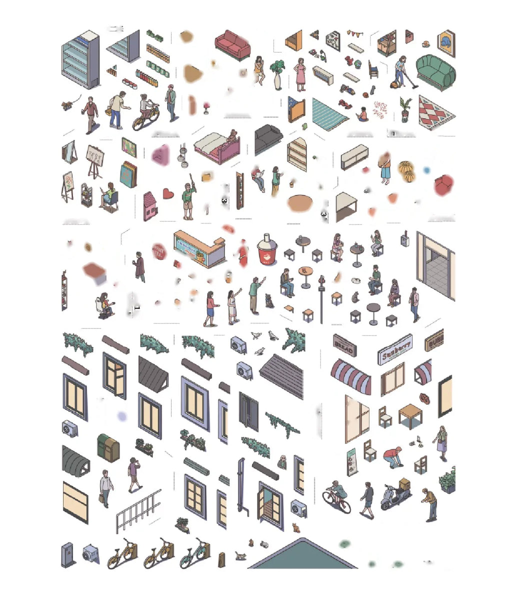 Collection - extra sticker pieces: city blocks and market