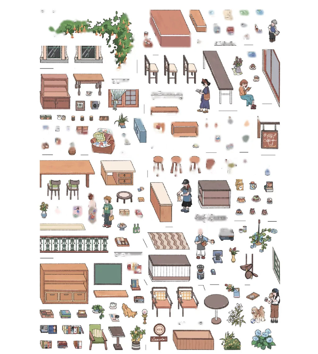 Collection - extra sticker pieces: bookstore and cafe