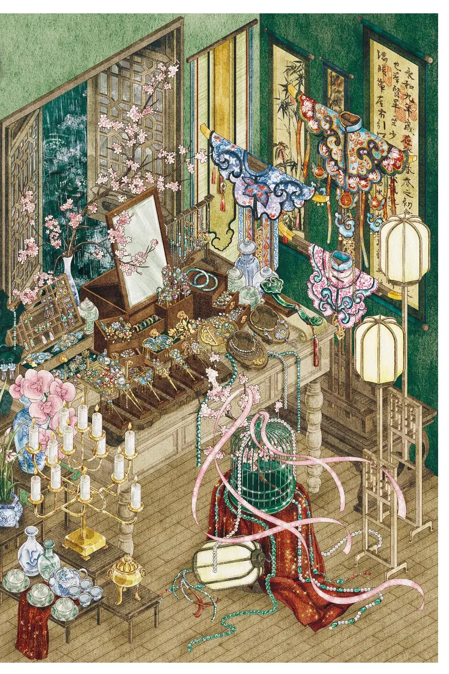 Miniature Scene Sticker Set - Jade Cage