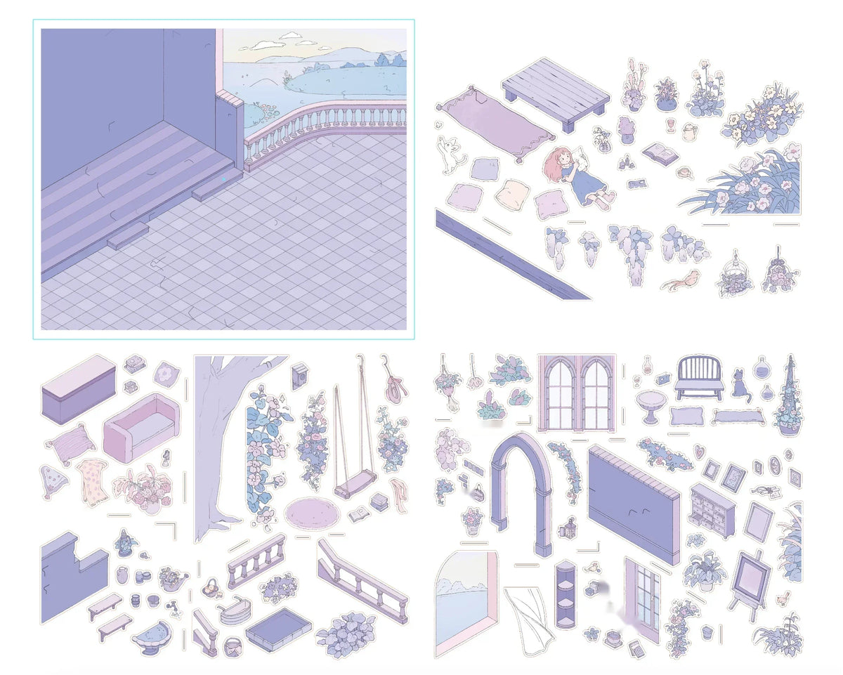 Dream Letter - backdrop card and sticker sheets breakdown