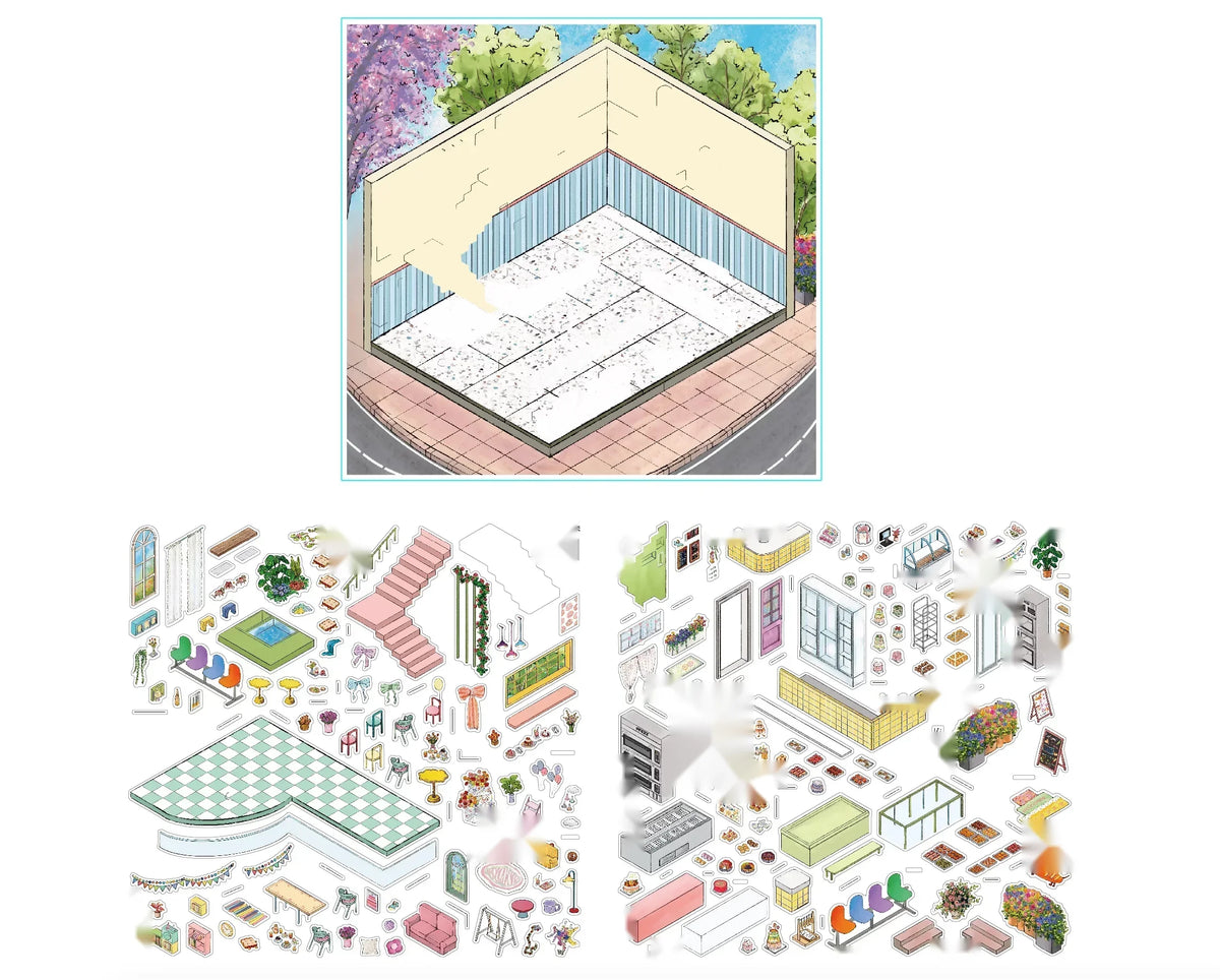 Frosting Bakery - backdrop card and sticker sheets breakdown