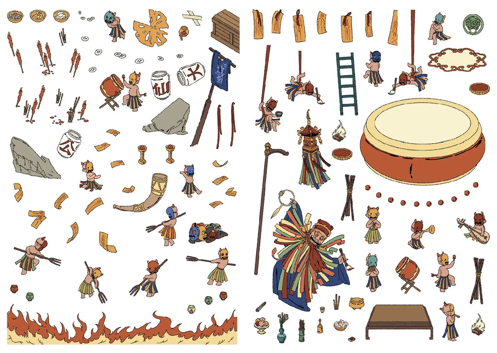 Nuo Opera - sticker sheets: masks, drum and performers
