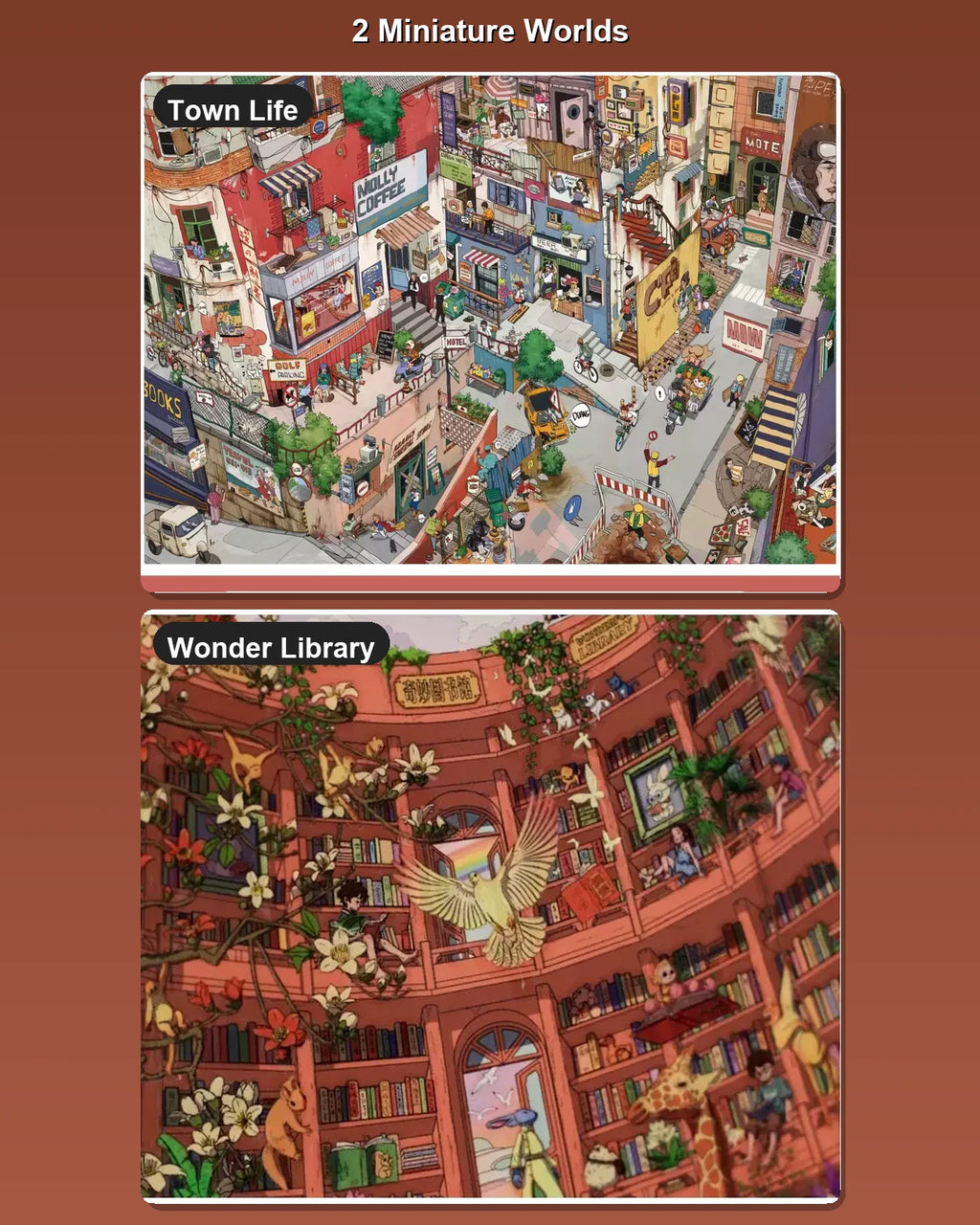 Town & Library Collection - 2 miniature worlds overview