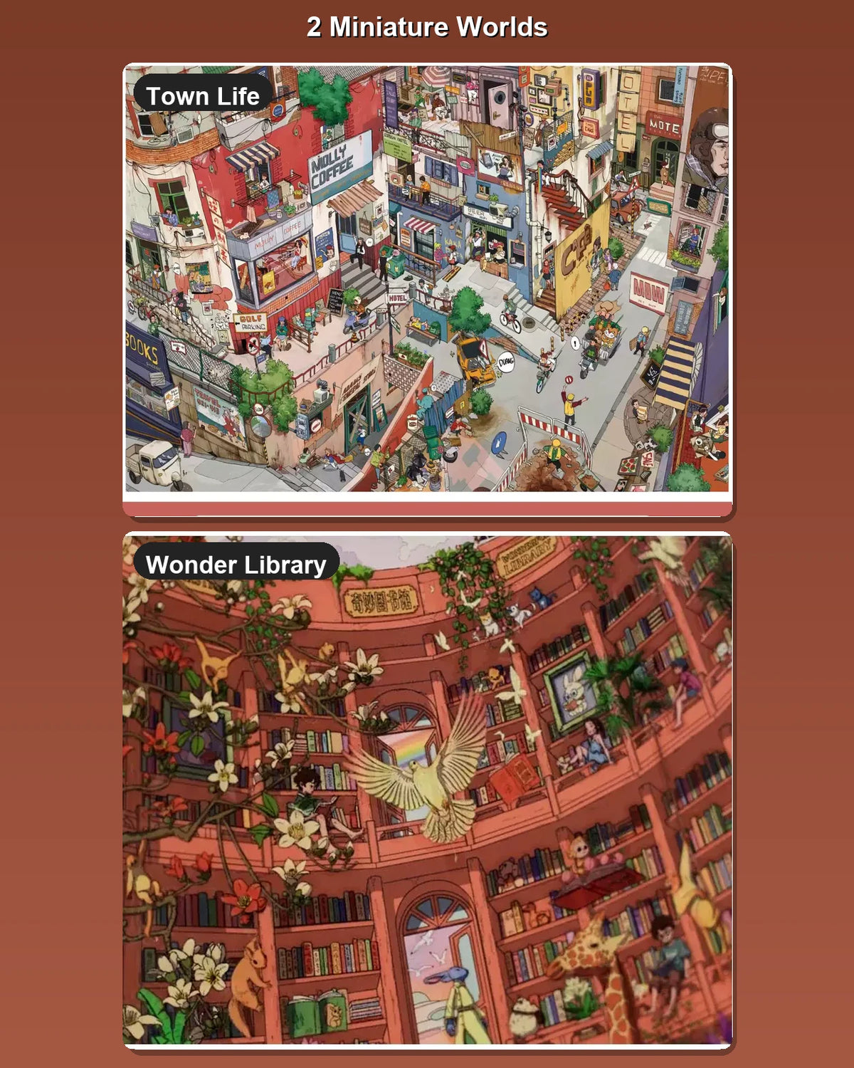Town & Library Collection - 2 miniature worlds overview