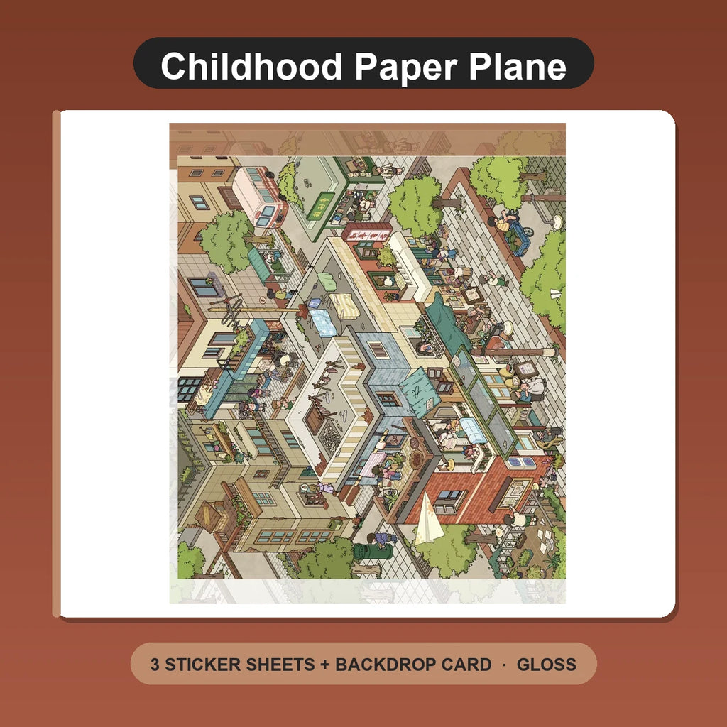 Miniature Scene Sticker Set - Childhood Paper Plane