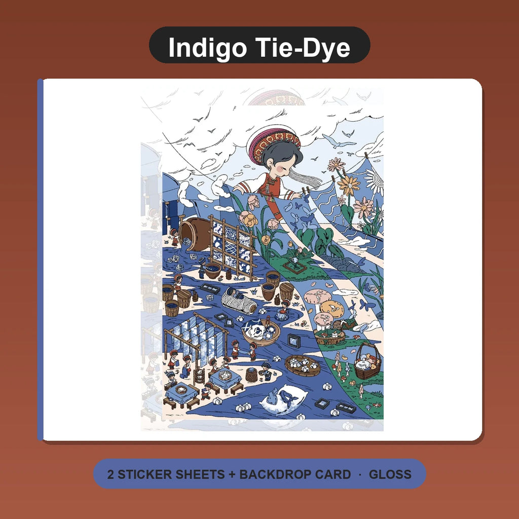 Miniature Scene Sticker Set - Indigo Tie-Dye