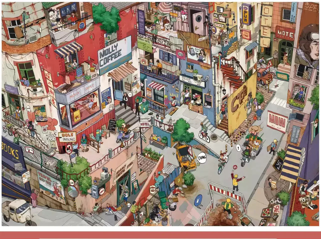Town Life - finished creation, assembled miniature town scene