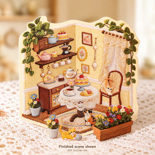 Bakery Cottage completed sticker scene; DIY kit, finished example shown.