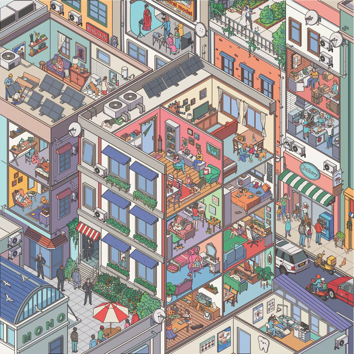Metropolis scene sticker set — Neighborhood Life original scene artwork