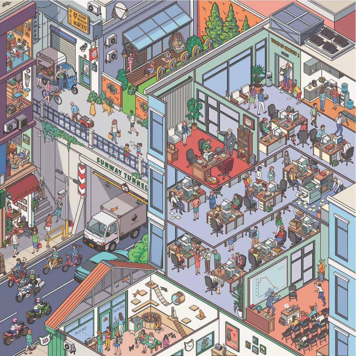 Metropolis scene sticker set — Office Rush original scene artwork